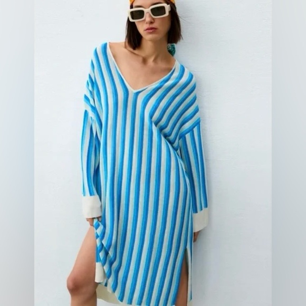 Zara Striped Linen Midi Swim Dress
